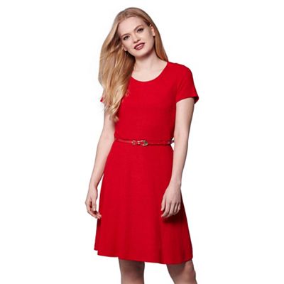 Red yumi belted jersey dress